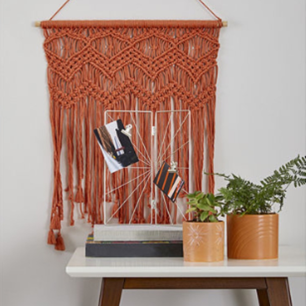 Boho Pumpkin Orange Macrame Wall Hanging DORM ROOM 20" x 26" - NWT